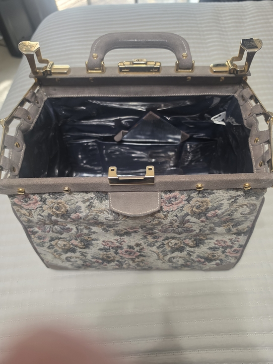 French Handcrafted Luggage Other - Floral Tapestry Top-Handle Vanity Bag in Taupe and Rose